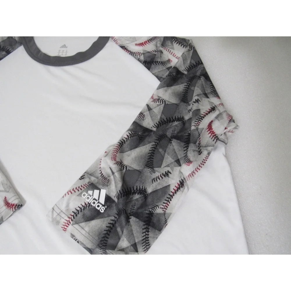 Adidas 3/4 Sleeve White Gray Baseball Poly Stretch Activewear Novelty Sz XL‎